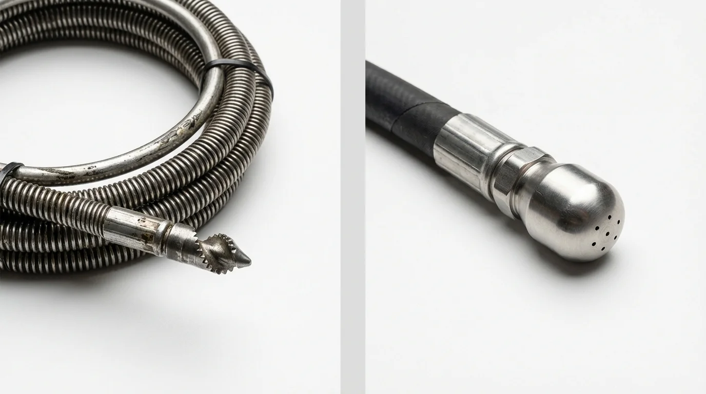 Drain snake cable and hydro jetting nozzle used for drain cleaning in Windsor, VT