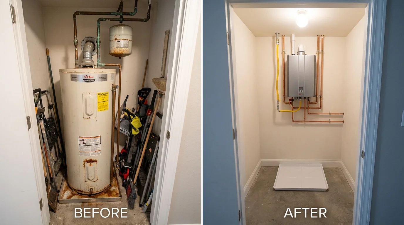 Tank water heater versus wall-mounted tankless unit comparison for Windsor, VT homeowners